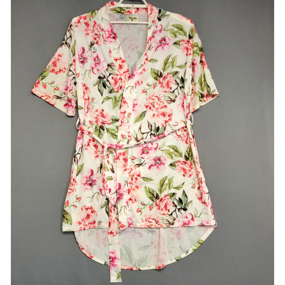 Show Me‎ Your Mumu Kimono Robe Womens One Size White Pink Floral Belted Coverup